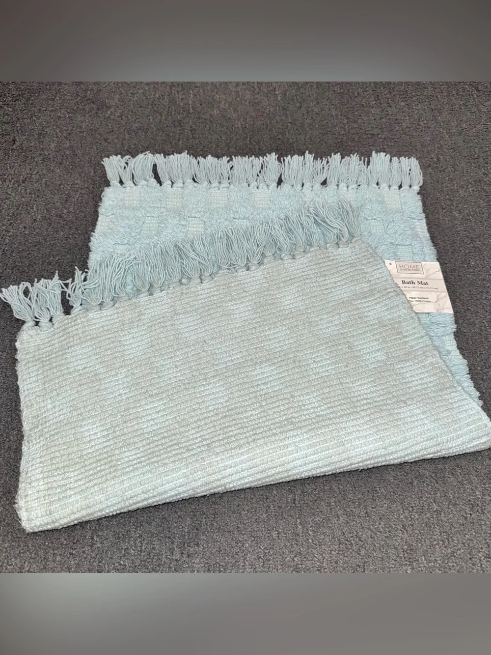 Home Collections Checkered Fringe Bath Mats Cotton Set of Two Aqua Blue 18x28 NW
